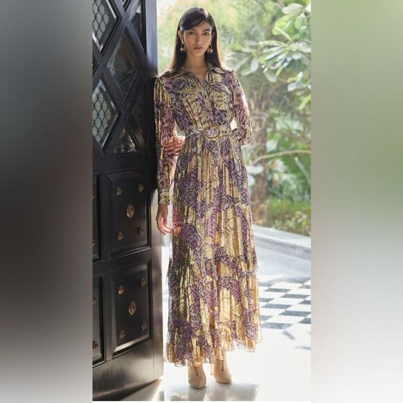 Rococo Sand viscose floral print / lurex maxi dress, S - Picture 1 of 16